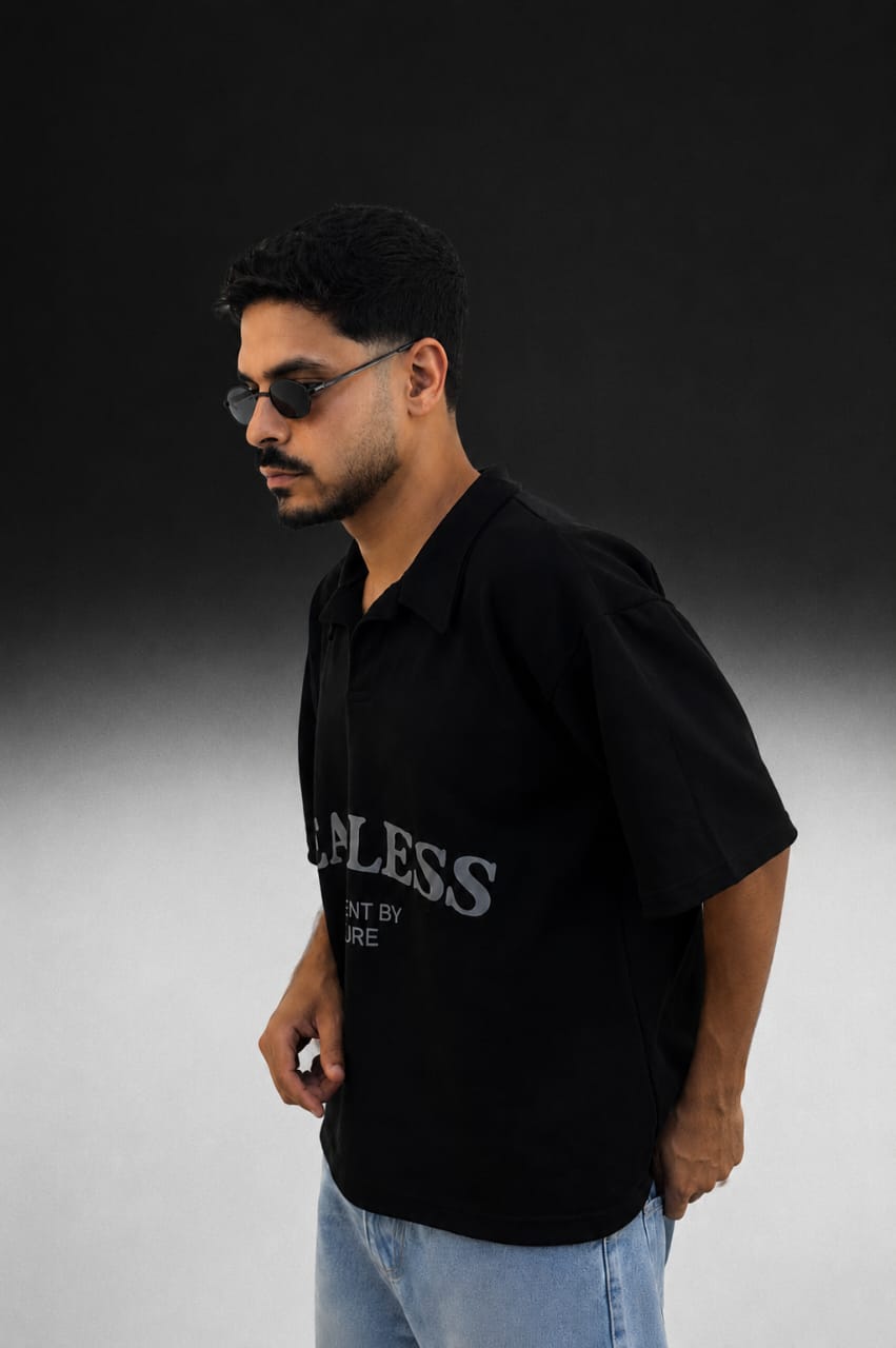 boxy-fit black polo