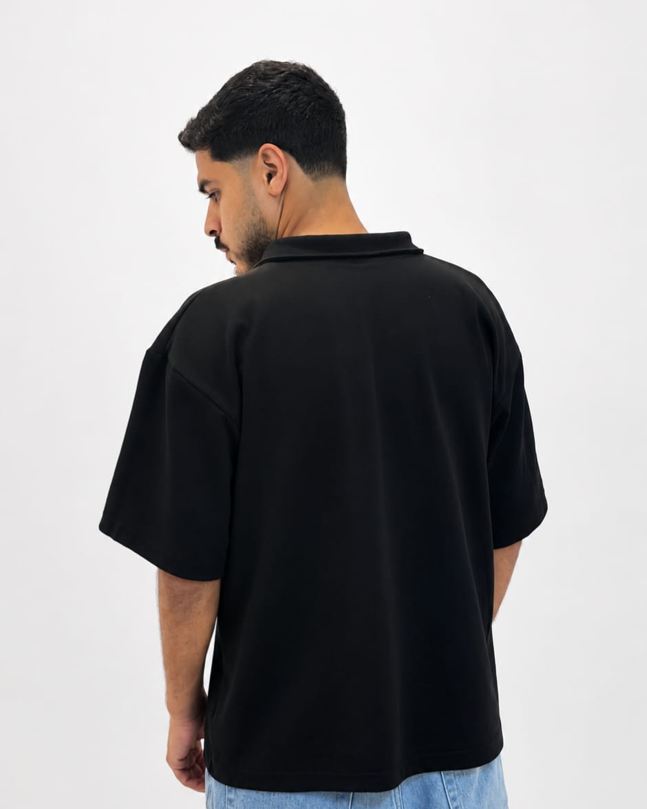 boxy-fit black polo
