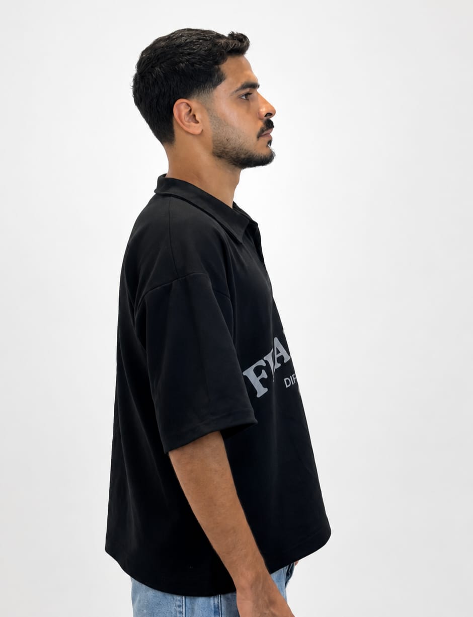 boxy-fit black polo